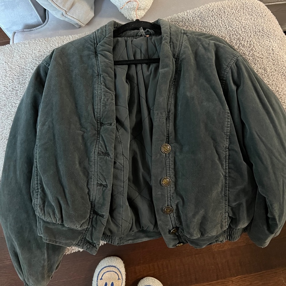 FREE PEOPLE Suede Bomber Jacket - Size Small (Fits Oversized)